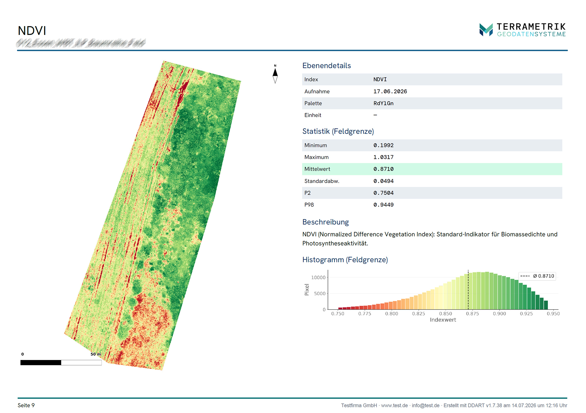 Automatisch erstellter PDF-Bericht aus DDART - NDVI